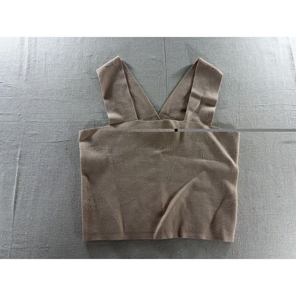 House of Harlow 1960 Knit Crop Top Beige Square Neck Wide Strap Tank - Size M